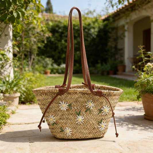 Floral Embroidered Straw Tote