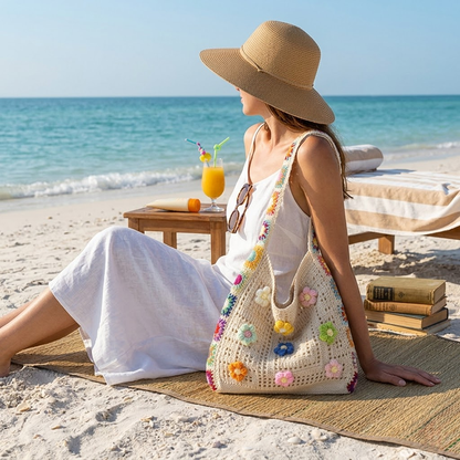 Handmade Floral Woven Shoulder Bag